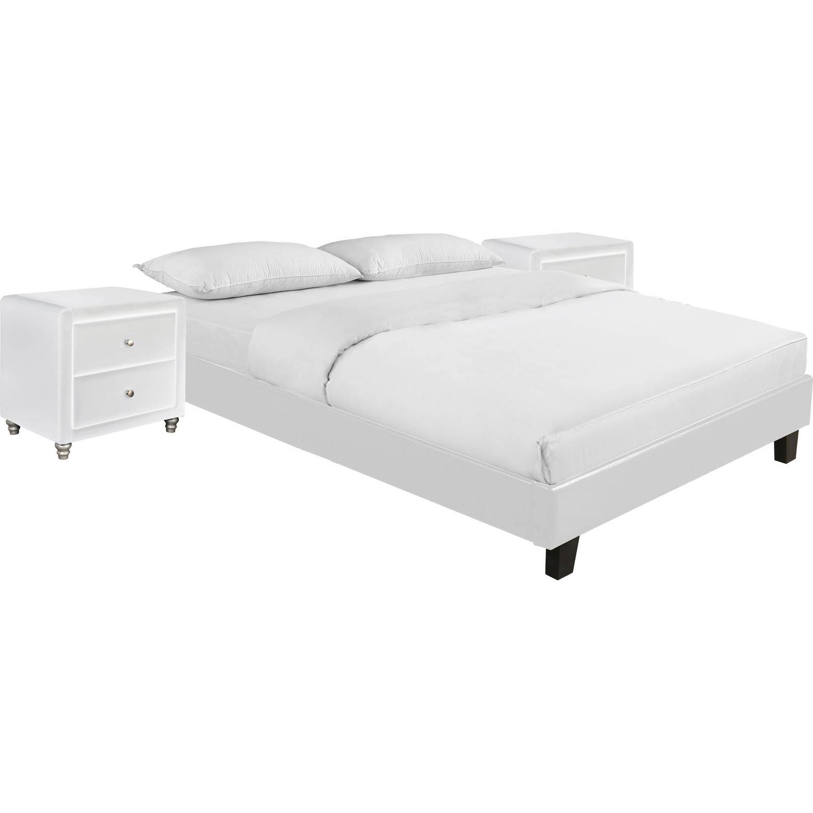 Camden Isle Acton Platform Bed, King, White with 2 Nightstands