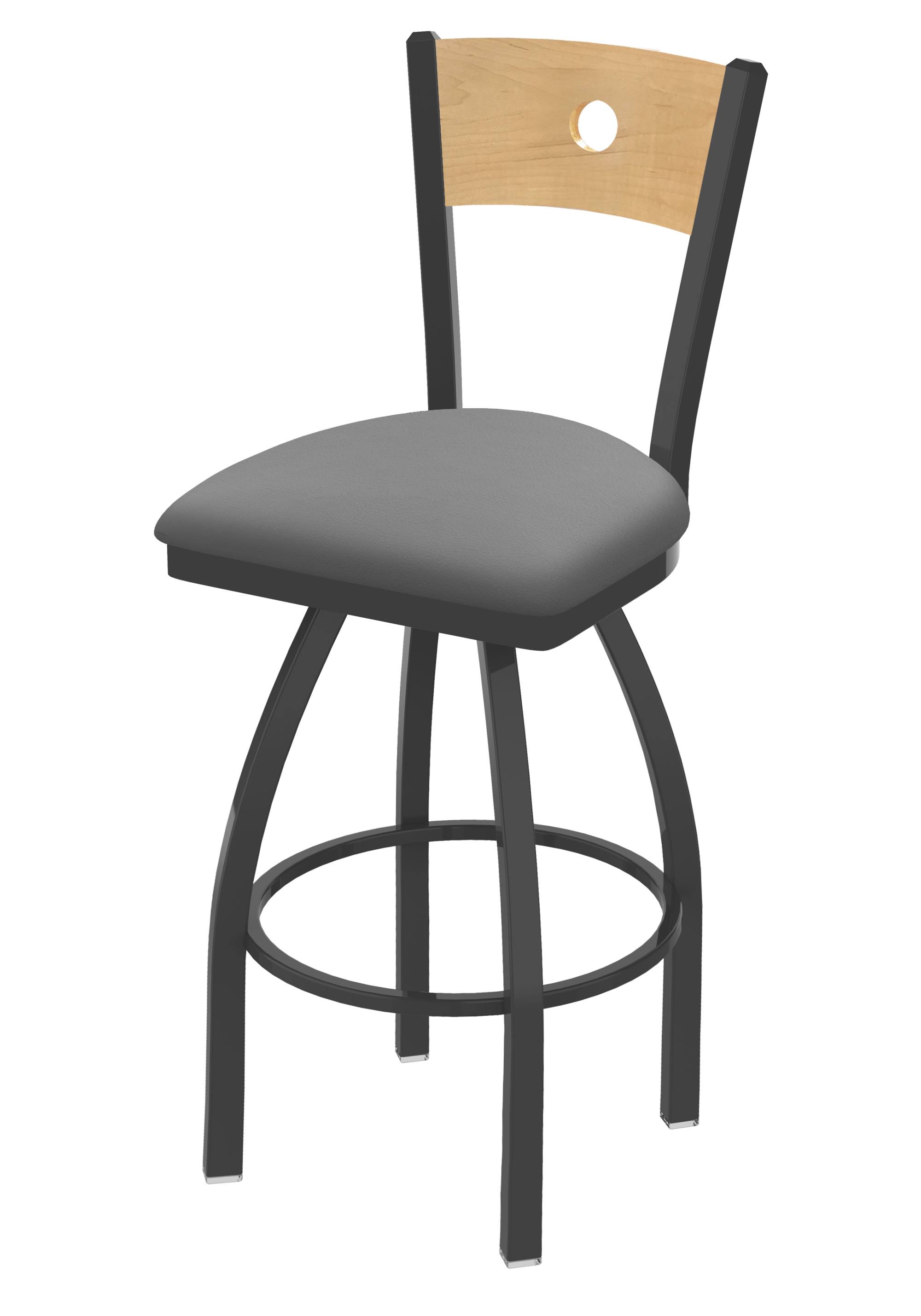Holland Bar Stool 830 Voltaire 25x22 Swivel Counter Stool with Pewter Finish, Natural BACK, and Canter Folkstone Grey Seat