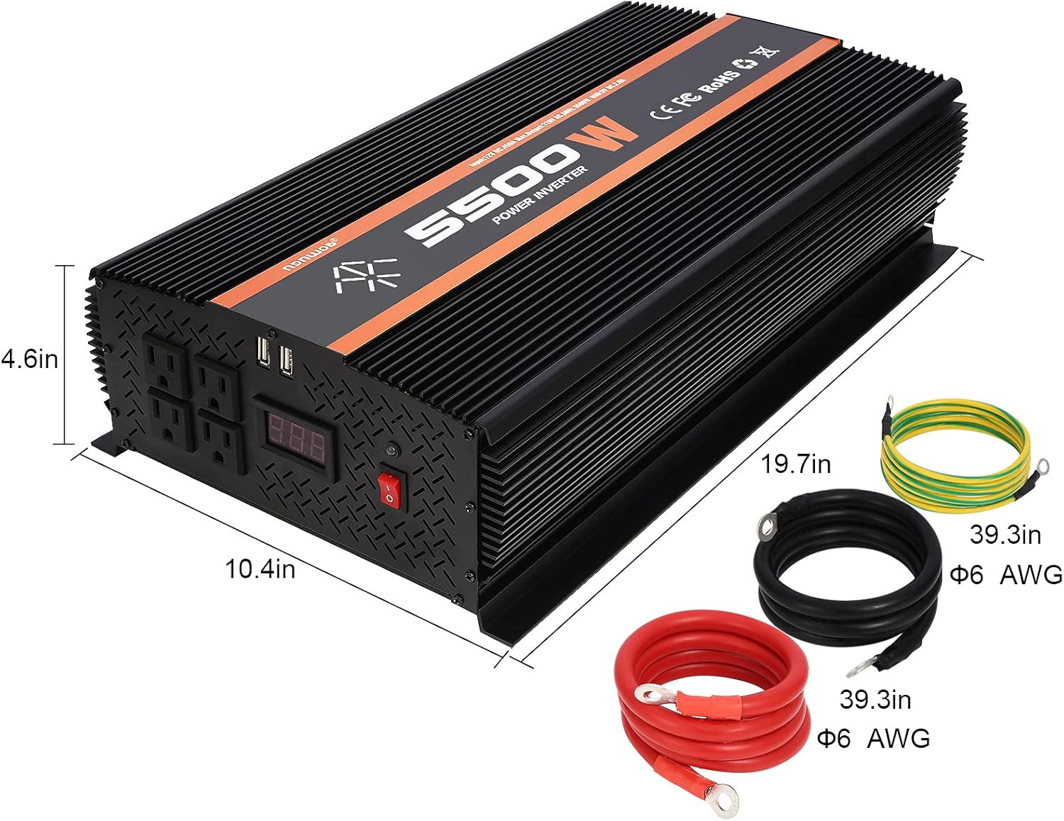 NGNWOB 5500W Truck RV Car Power Inverter Solar converters 12V to 110 V dc to ac for Heavy-Duty Truck,Off-Grid Solar
