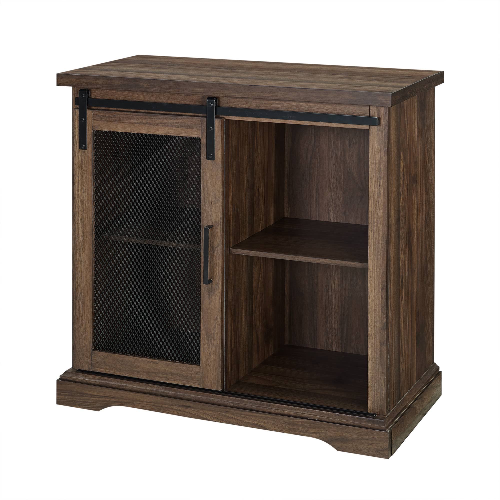 Tertia Industrial Farmhouse Accent Cabinet with Sliding Mesh Door Dark Walnut - Saracina Home 54407825