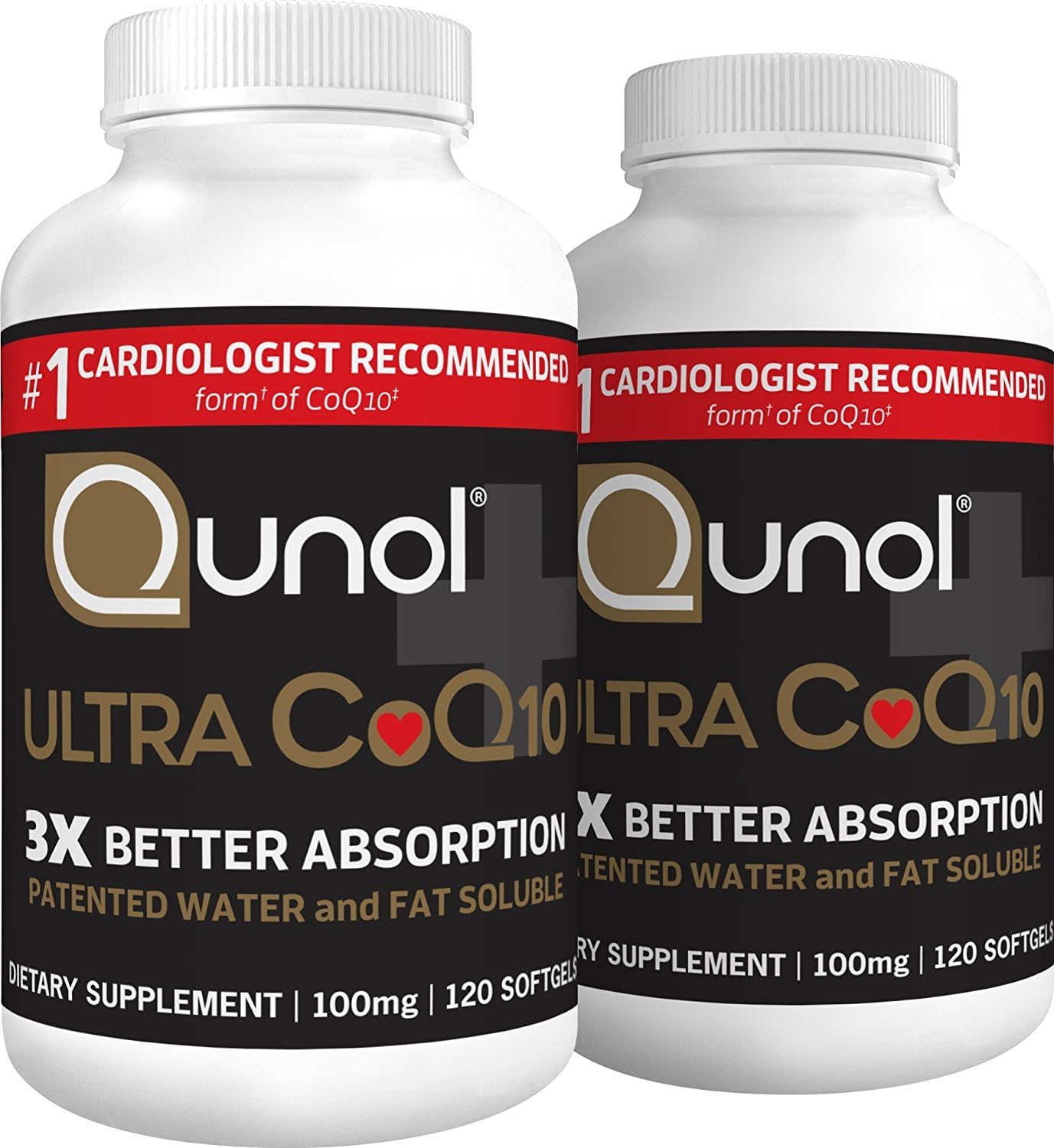 Qunol Ultra CoQ10 100mg, 3x Better Absorption, Patented Water and Fat Soluble Natural Supplement Form of Coenzyme Q10, Antioxidant for Heart Health, 240 Count Softgels Pack of 2