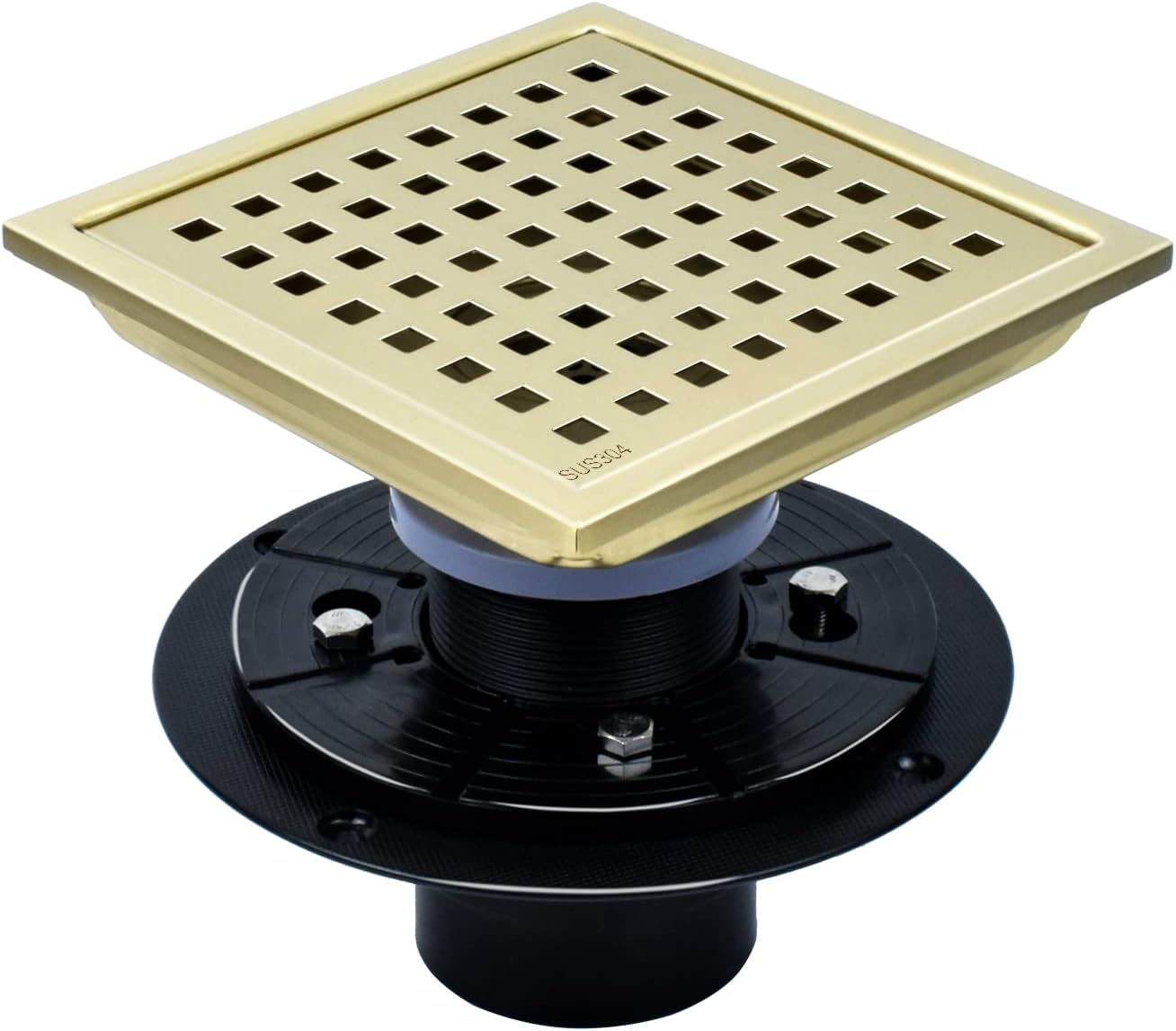Glorisey Square Shower Drain 6 Inch with Removable Cover Grid Grate,SUS 304 Stainless Steel Tile in Floor Drain,Matte Black