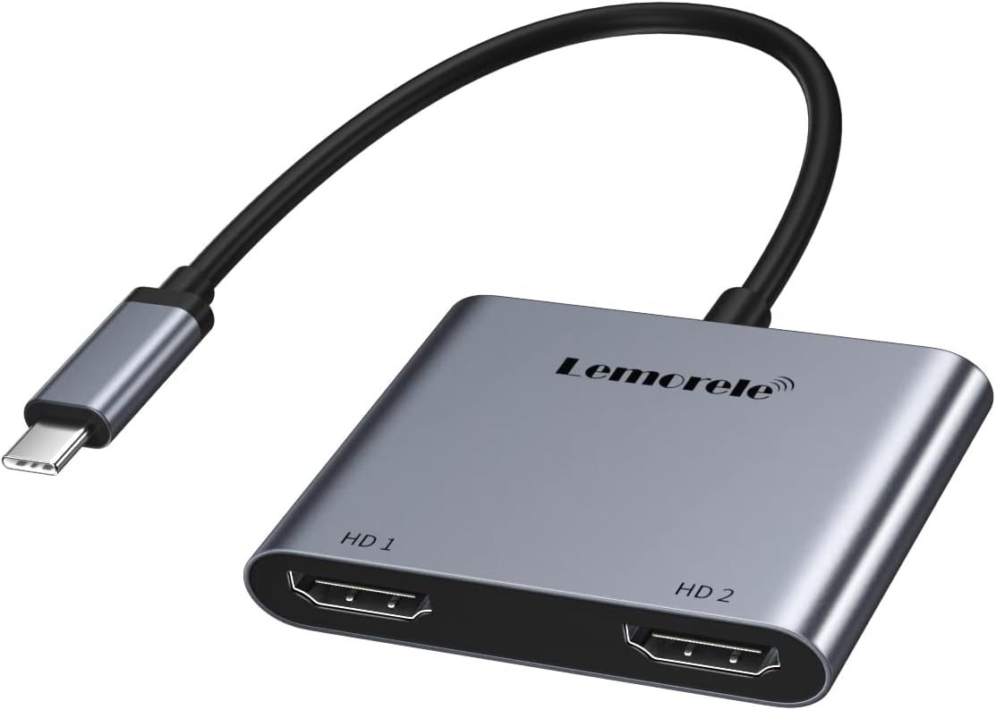 Lemorele USB C to Dual HDMI Adapter, Type C to HDMI Converter,HDMI Dual Monitor Adapter 4K @60hz for MacBook/MacBook Pro 2020/2019/2018,MacBook Air,Chromebook Pixel,Surface Book 2