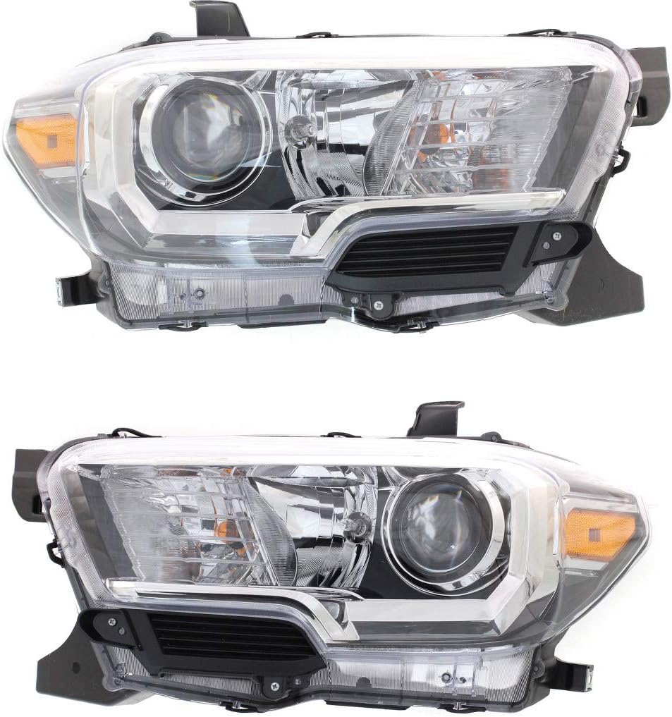 For Toyota Tacoma Headlight Assembly 2016 2017 Pair Driver and Passenger Side Halogen w/Fog Lights Black For TO2502243