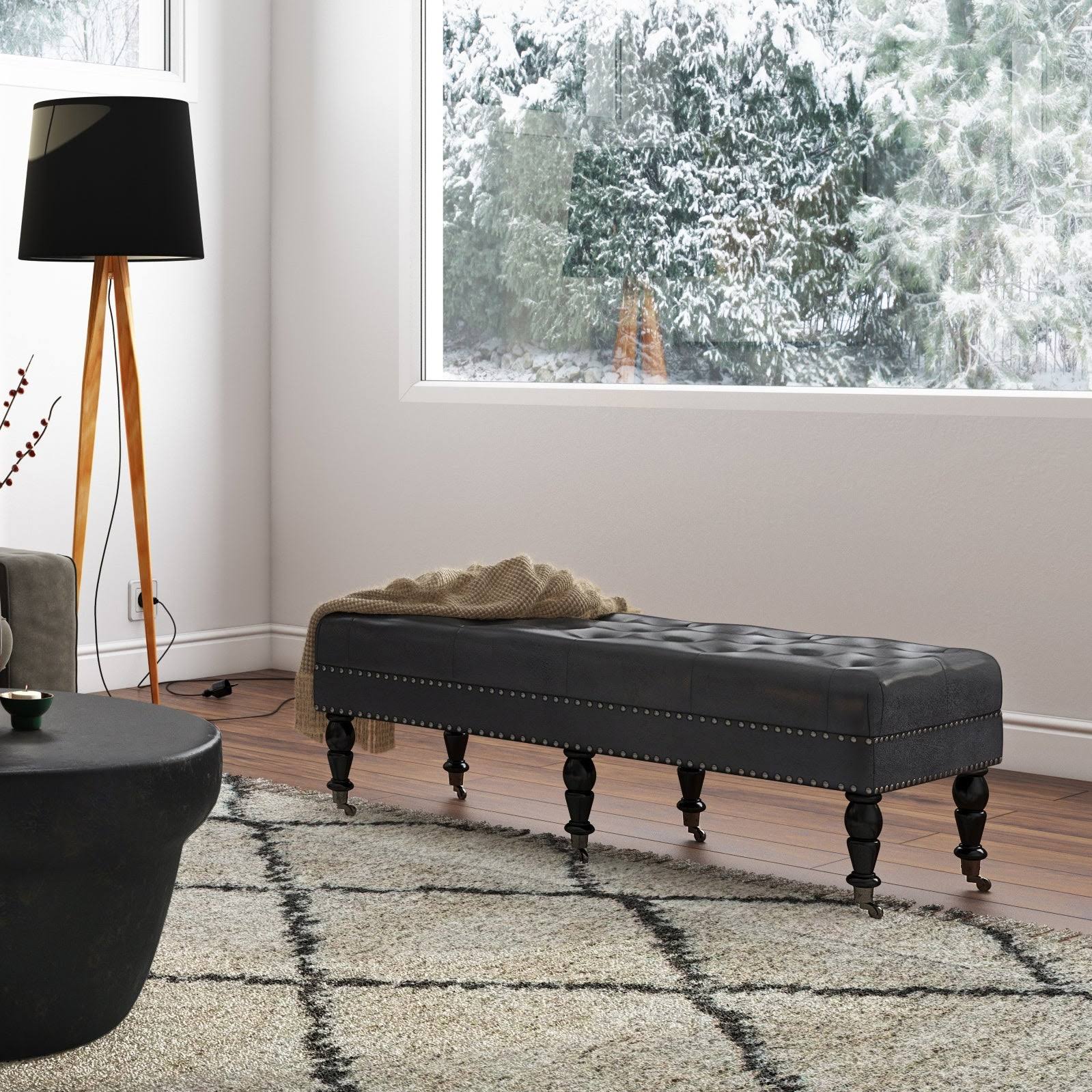 Donovan Tufted Ottoman Bench Distressed Black - Wyndenhall