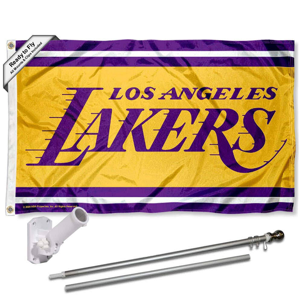 Los Angeles Lakers Wordmark Flag Pole and Mount Bracket Set