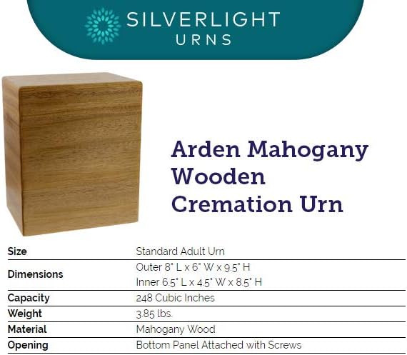 Silverlight Urns Arden Mahogany Wooden Cremation Urn, Extra Large Capacity