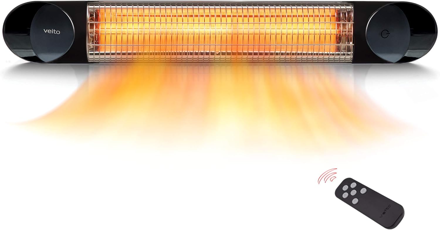 Electric Patio Heater &ndash; Infrared Heater Outdoor and Indoor Use &ndash; Veito Wall Mount Heater with Remote &ndash; 1500W (Black)