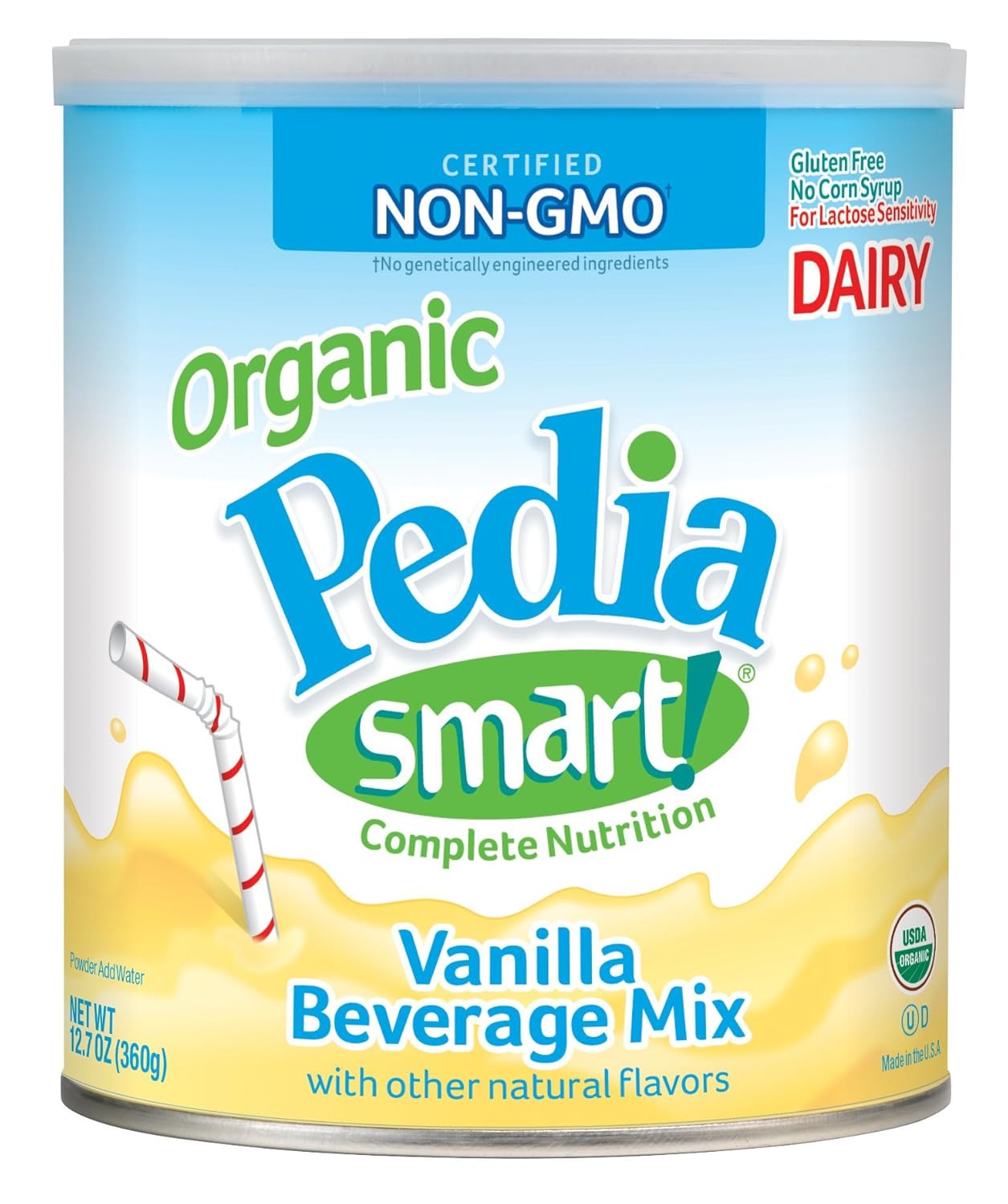 Baby's Only Organic PediaSmart Dairy Vanilla Complete Nutrition Beverage Powder Mix, Non GMO, USDA Organic, Clean Label Project Verified, 12.7 Oz, Pack of 6 Pack of 2