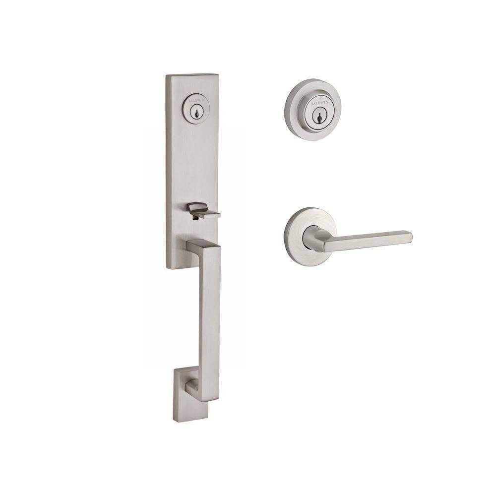 Baldwin Seattle Dbl Cyl Handleset Square Lever Contemp Rnd Rose Satin Black 1-3/4 to 2x22 Doors