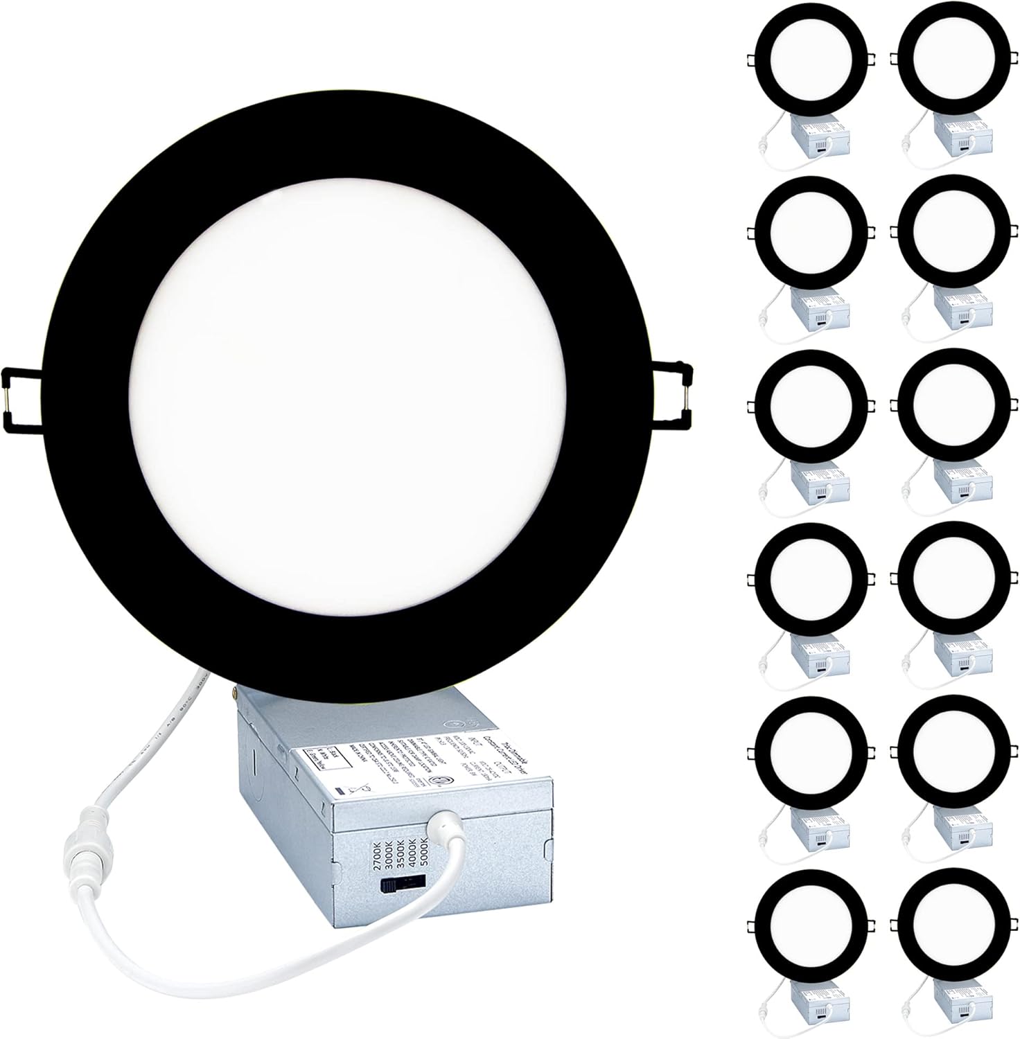 LED Canless Recessed Downlight Ultra-Thin - POPANU 6 Inch 5 CCT Adjustable Ceilling Light with Junction Box, 12W 1027lm Color Temperature Selectable Lighting Fixture, Dimmable, Pack of 2