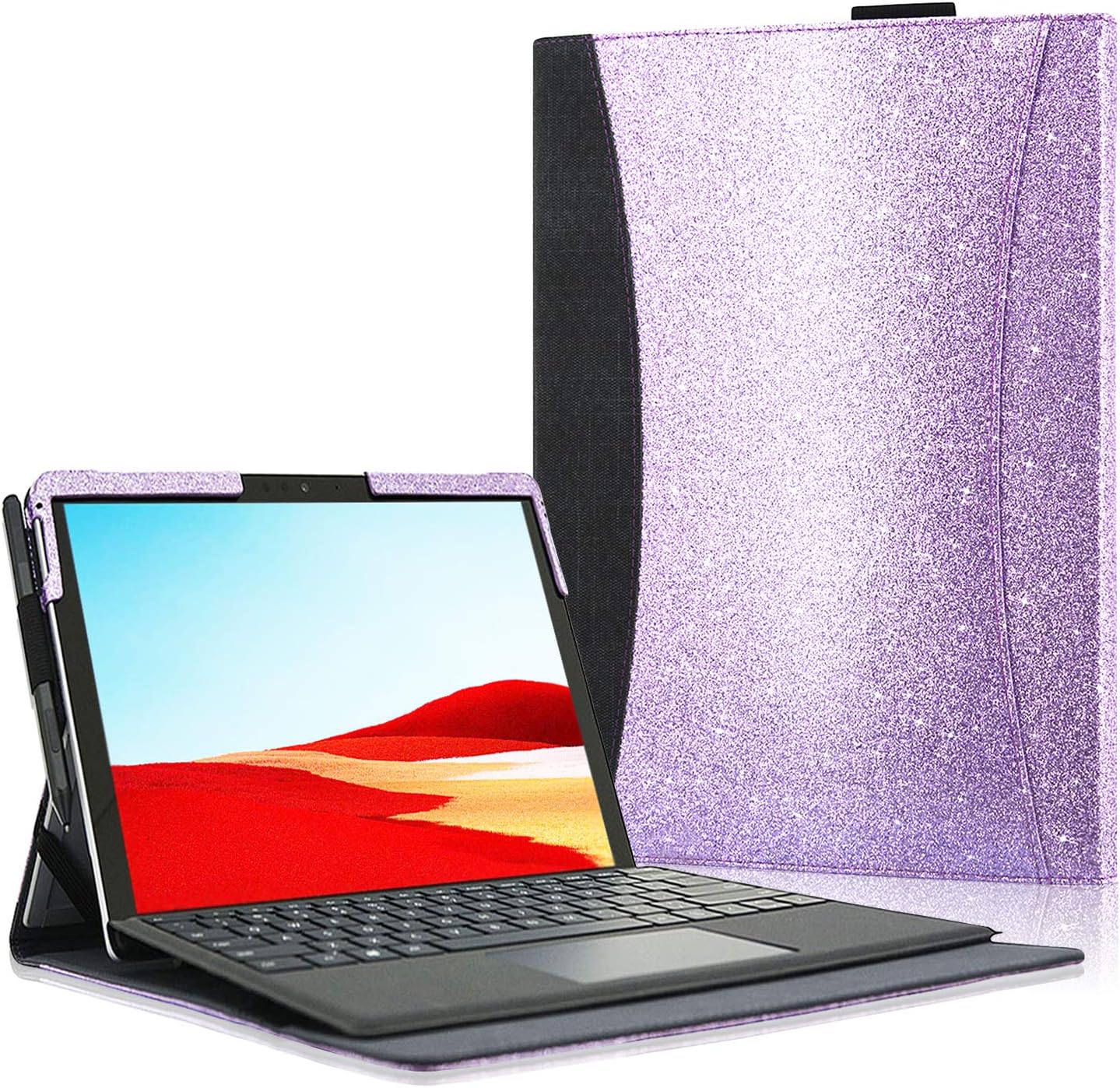 ACdream Case for Surface Pro X, Multiple Angle Viewing with Pocket Business Cover Case for New Surface Pro X 2019 Release(Fit Type Cover Keyboard/Kickstand), Glitter Purple