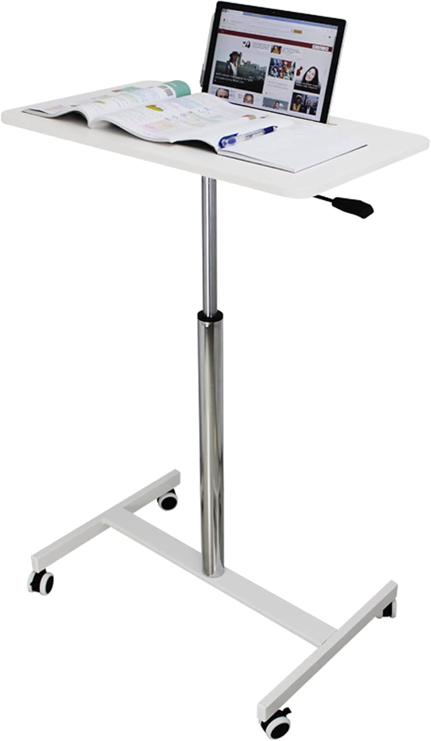 Mobile Desk, Pneumatic Adjustable Height Laptop Desk, Sit and Stand Table, Computer Workstation for Office or Home, Rolling Medical Bedside Cart for Hospital, Lectern Podium for Classroom (Black)