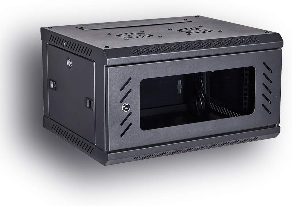 KENUCO [Fully Assembled] Deluxe IT Wall Mount Cabinet | Server Rack | Data Network Enclosure 19-Inch Server Network Rack with Locking Tempered Glass Door (Black 4U)