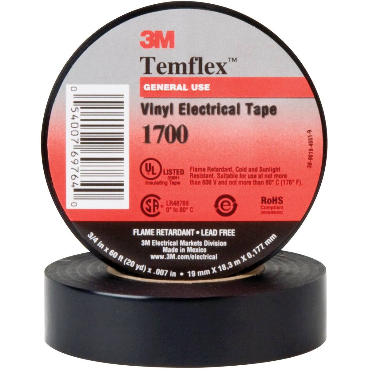 Scotch T964170020pk 0.75 in. x 60 ft. Black 1700 Electrical Tape - Pack of 20