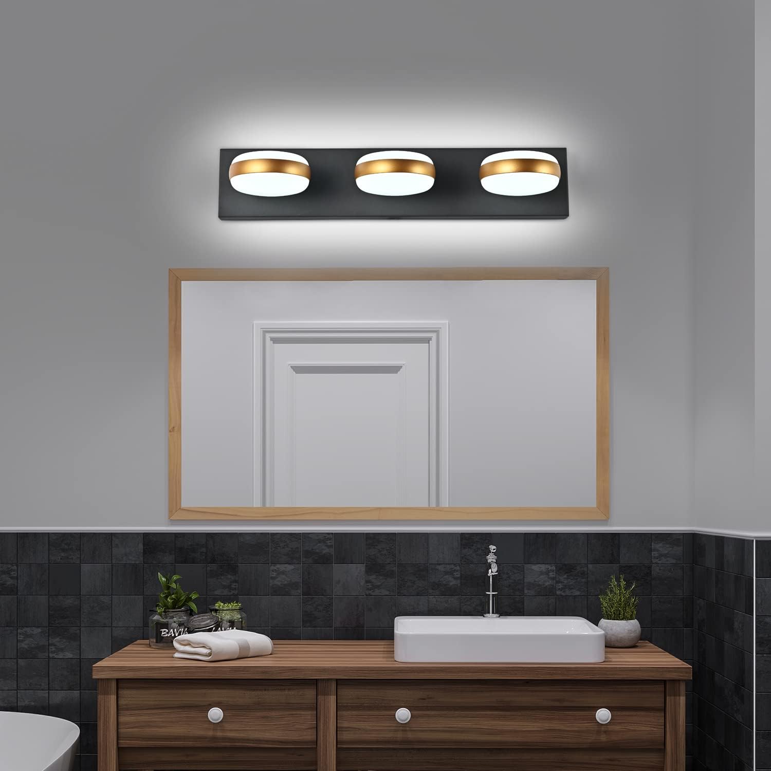 Bathroom Vanity Lights LED Modern Black 3 Lights Bathroom Light Fixtures Over Mirror Fixture Wall Light Cold White 6000K