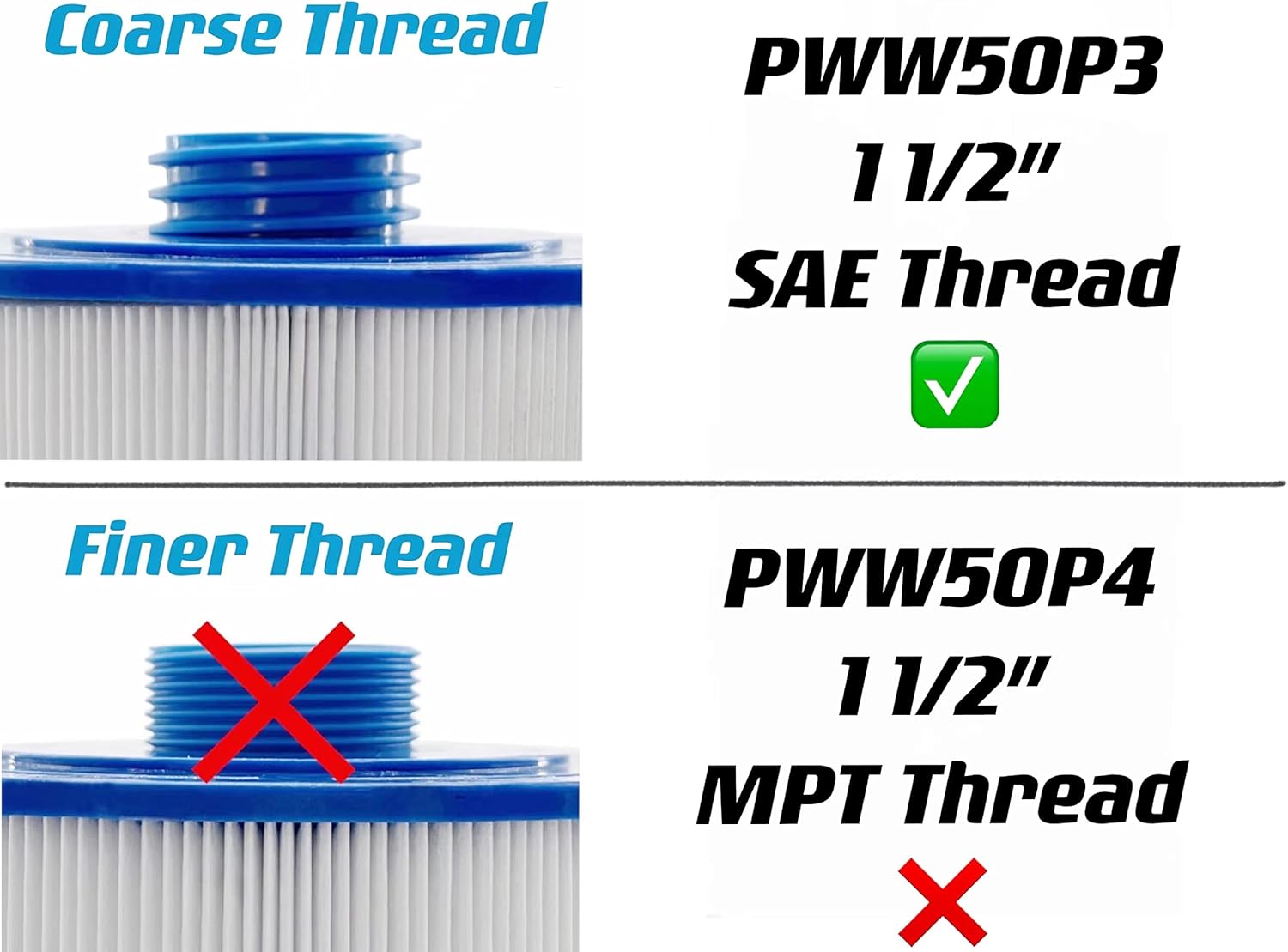 Cryspool Coarse-Thread Spa Filter Replaces 6CH-940, PWW50P3 (NOT PWW50P4), Filbur FC-0359, Waterway Vita Aber,Viking Spa Hot Tub Filter, 2 Pack