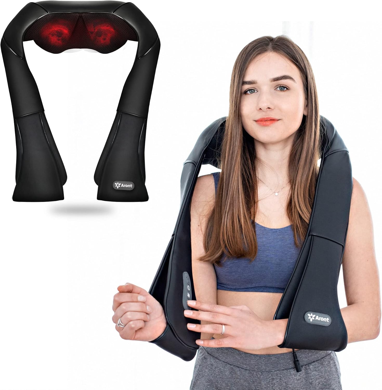 Aront Shiatsu Neck and Back Massager with Heat Deep Kneading Massager for Shoulder,Back,Leg,Body Muscle Pain Relief, Home, Office, Use