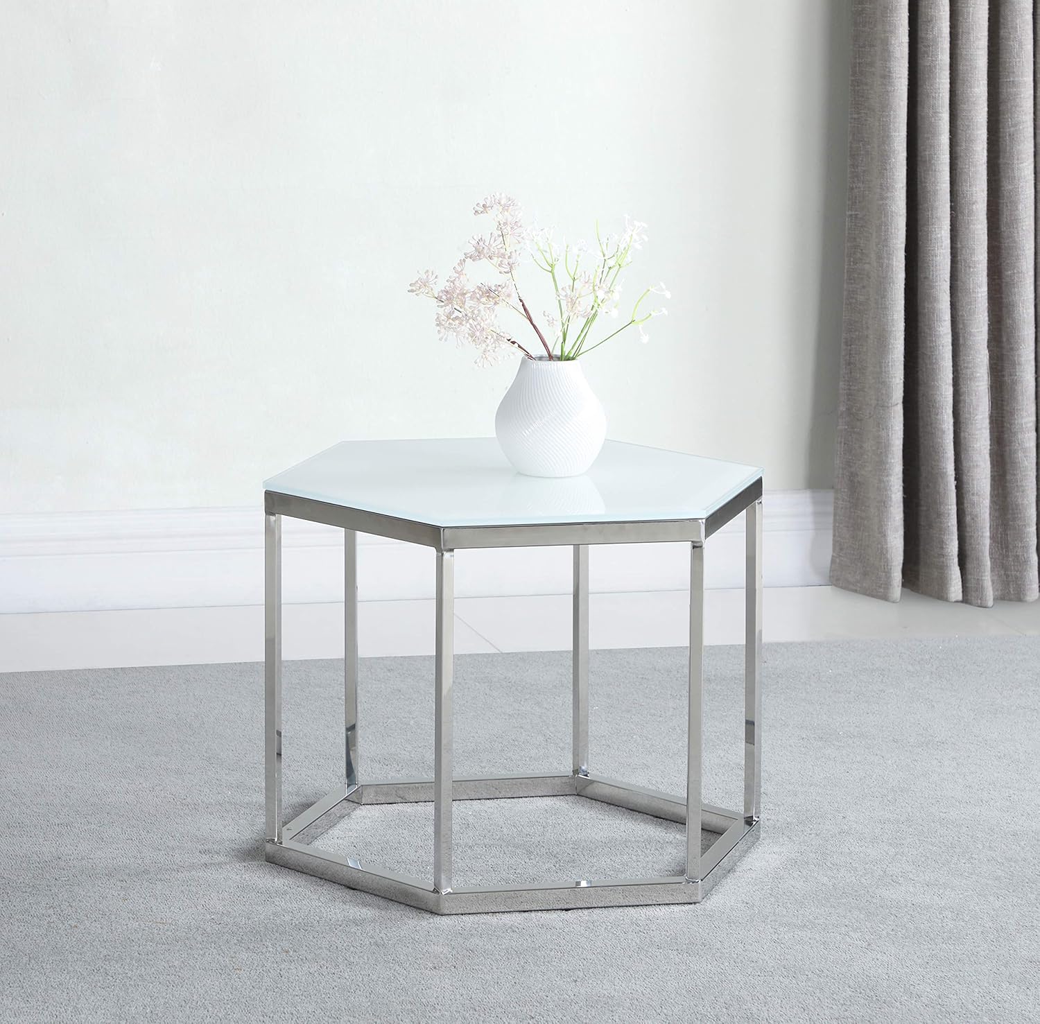Coaster Home Furnishings Hexagon Glass Top White and Silver Accent Table