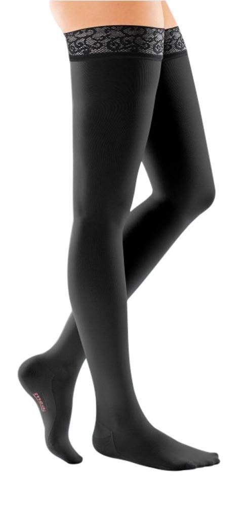Medi Comfort Open Toe Thigh Highs w/Silicone Dot Band - 15-20 mmHg Petite Ebony VII Petite 186-vii-ebony, Black