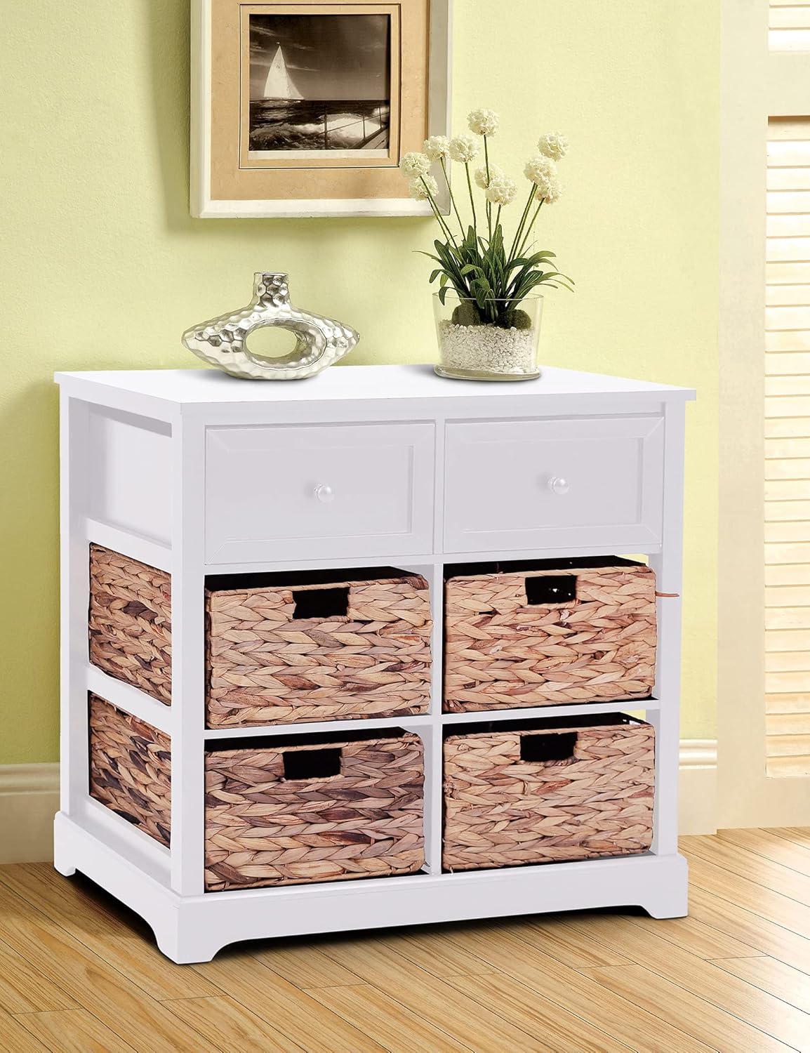 MAISON ARTS Black Storage Cabinet with 2 Drawers & 4 Removable Baskets Entryway Accent Cabinet Home Rustic Storage Chest for Entryway, Living Room, Bedroom, Kitchen, Dining Room