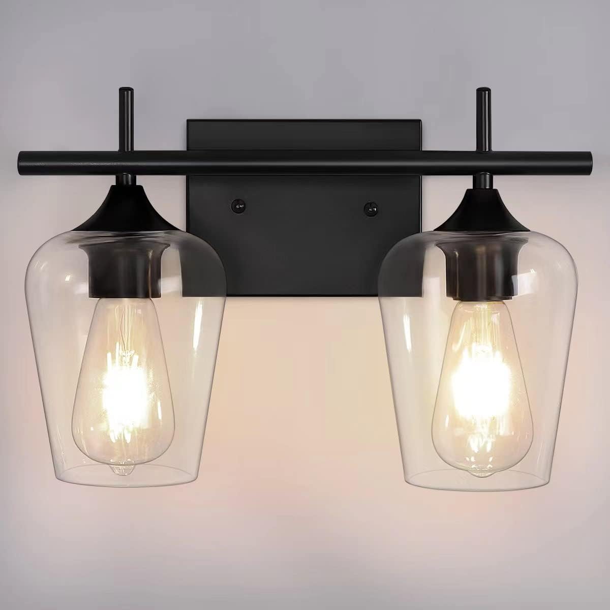 2-Light Black Bathroom Light Fixture Over Mirror, Modern Bathroom Vanity Light Fixture, Industial Indoor Wall Sconces for Bathroom Living Room Bedroom Hallway (15.15 inch)