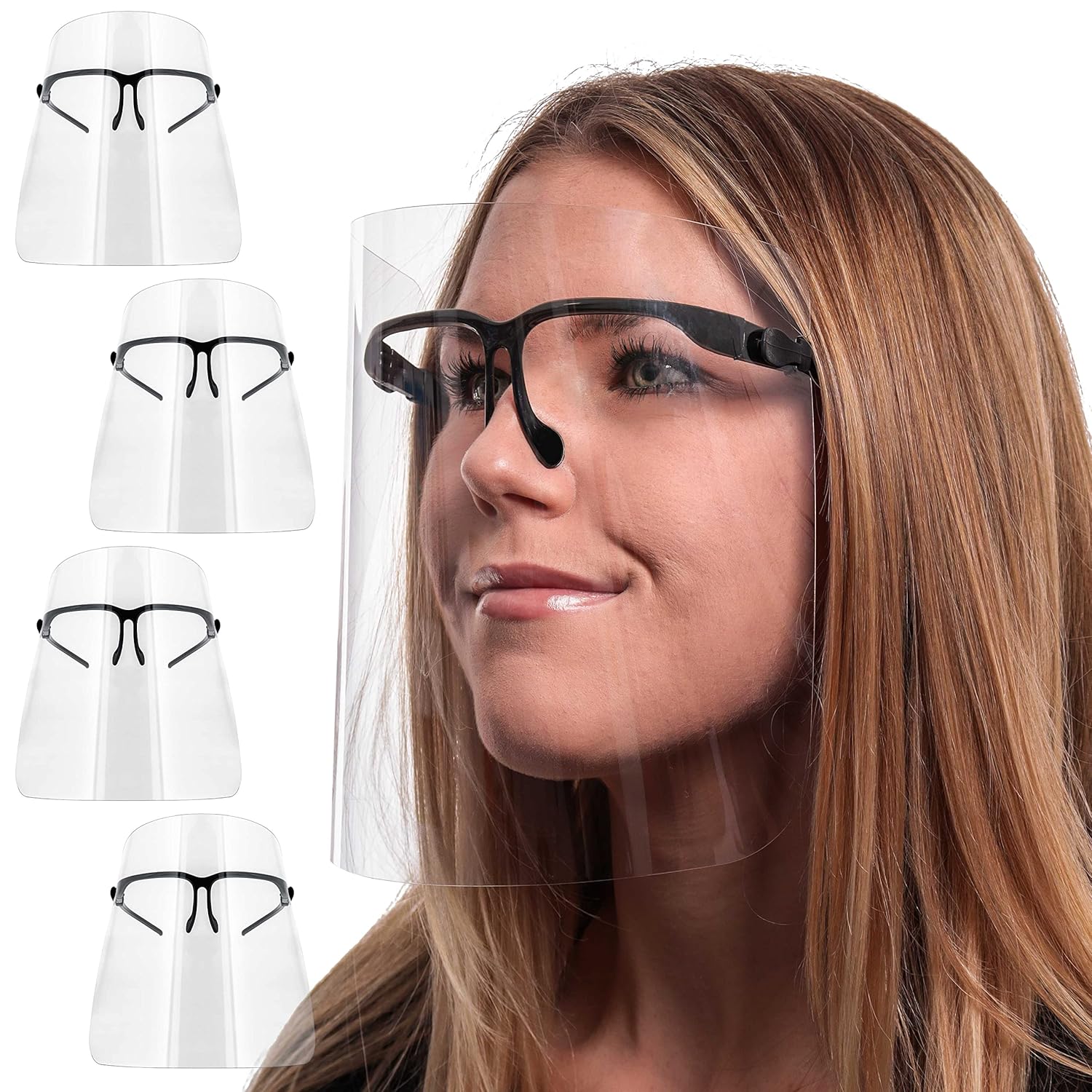 TCP Global Salon World Safety 200 Face Shields with Glasses Frames (20 Packs of 10) - Ultra Clear Protective Full Face to Protect Eyes, Nose, Mouth - Anti-Fog PET Plastic Sanitary Droplet Guard