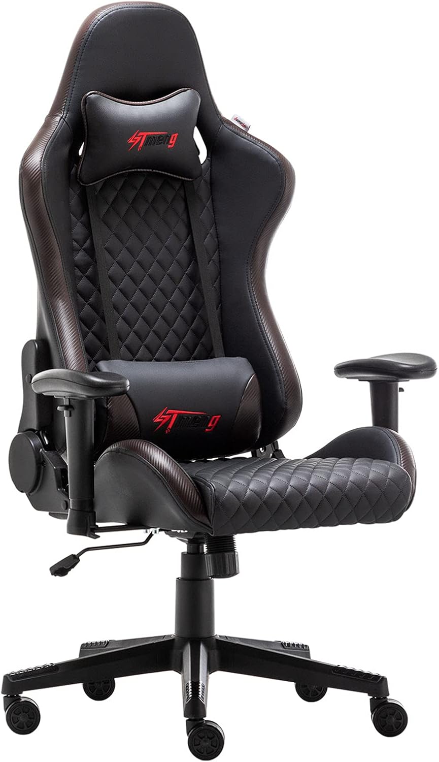 Gaming Chair High Back Reclining Ergonomic Computer Gaming Chair Racing Executive Office Chair Adjustable Swivel Task Chair with Headrest & Lumbar Swivel Recliner Adjustable Armrest Desk Chair(Brown)