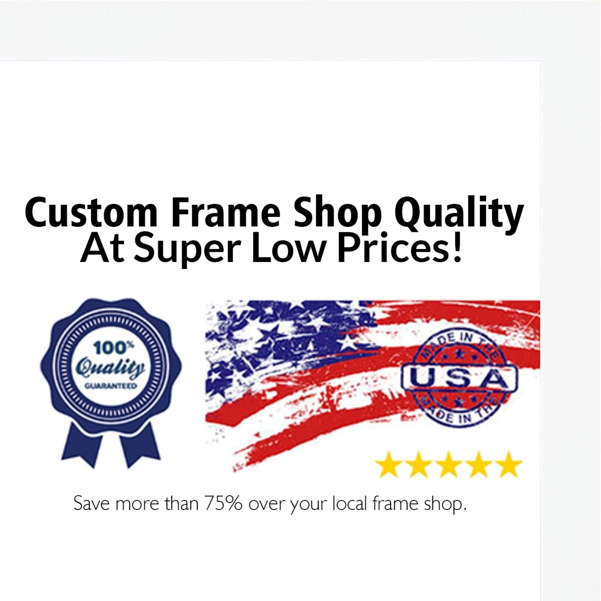 CustomPictureFrames.com 16x36 - 16 x 36 Flat White Solid Wood Frame with UV Framer&s Acrylic u0026 Foam Board Backing - Great fo