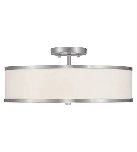 World of Crystal Semi Flush Mounts 3 Lights with White Hardback Shade Steel Brushed Nickel 18 in WC75573