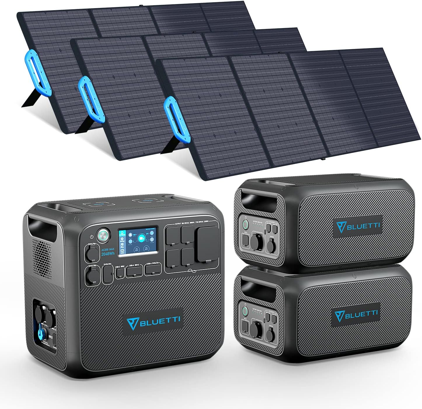 BLUETTI Solar Generator AC200MAX with 3 PV200 Solar Panels Included, 2048Wh Portable Power Station w/ 4 2200W AC Outlets, LiFePO4 Battery Pack Expandable to 8192Wh for Home Use, Road Trip, Emergency