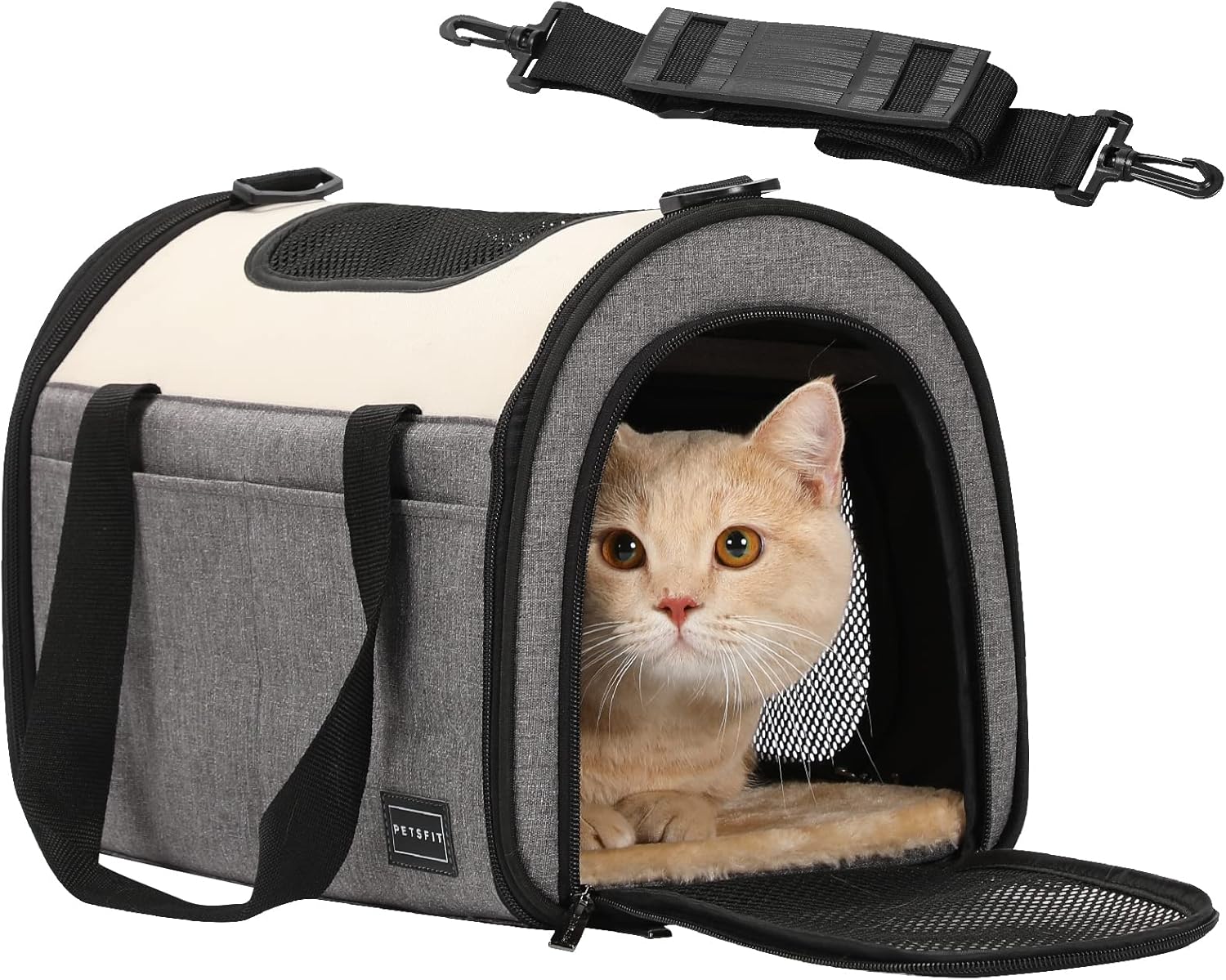 Petsfit Cat Carrier Dog Bag Carriers,Airline Approved Soft-Sided Portable Washable Large Space Pet Travel Carrier for Rabbit/Kittens/Puppies/Bunny,3-Sided Breathable Mesh/Self-Lock Zipper Opening