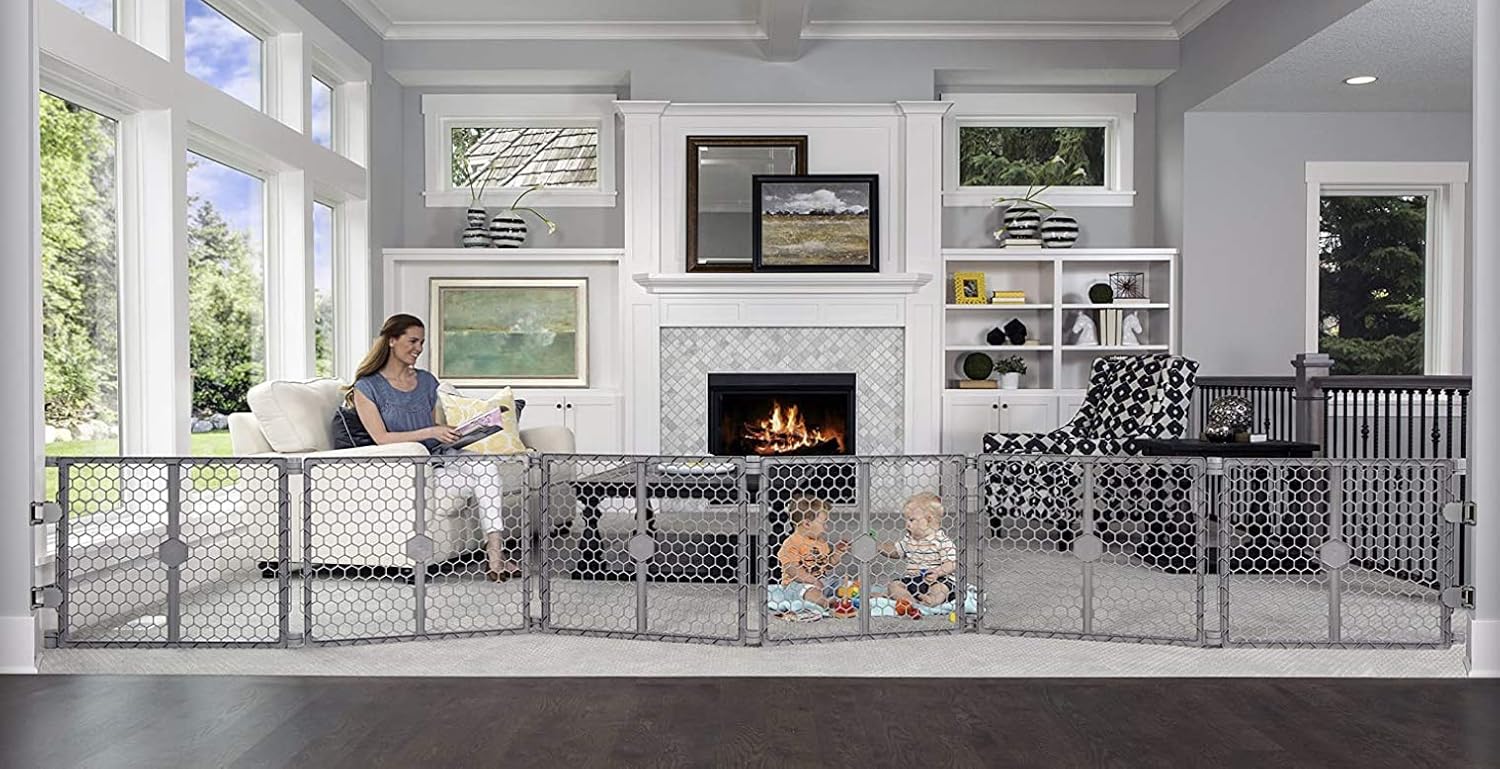 Regalo Plastic 192-Inch Super Wide Adjustable Baby Gate and Play Yard, 2-In-1, Bonus Kit, Includes 4 Pack of Wall Mounts