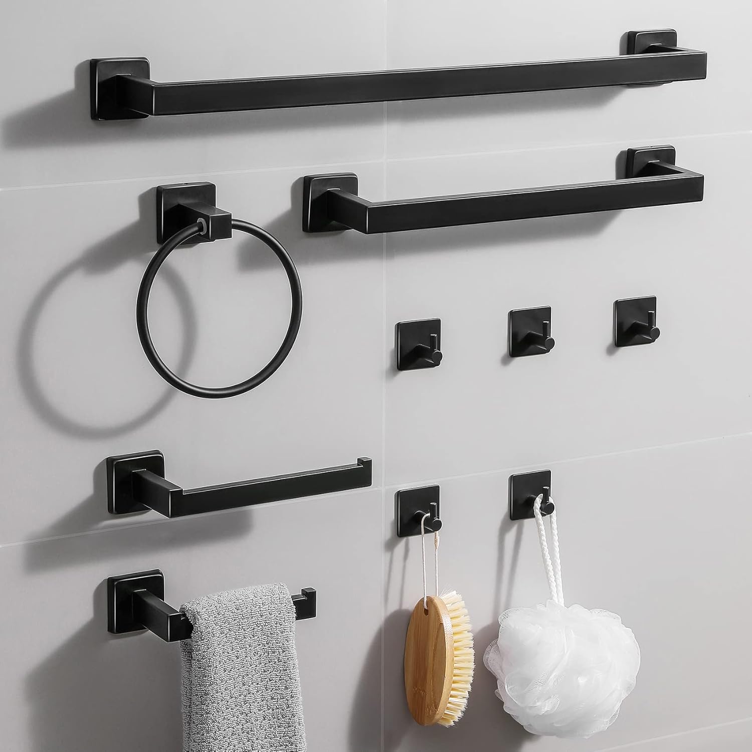 Rinafly 10 Pieces Bathroom Hardware Accessories Set Matte Black Towel Bar Set Wall Mounted, Premium SUS304 Stainless Steel,23.6-Inch.
