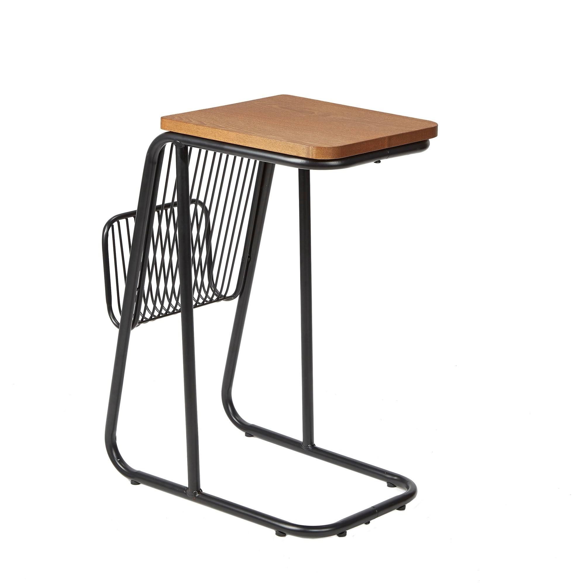 Silverwood Flat Black and Walnut Thompson Industrial Frame C Table with Wire Magazine Rack