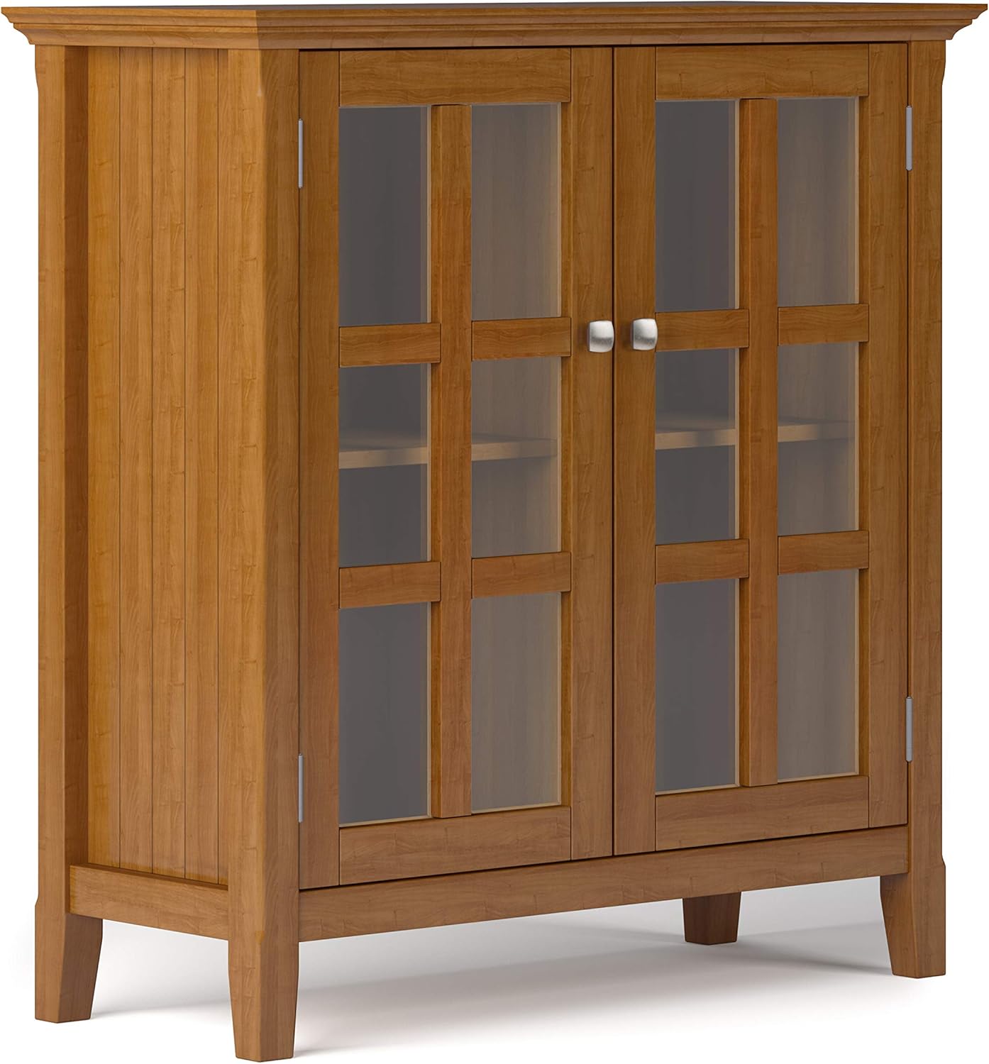 SIMPLIHOME Acadian SOLID WOOD 35 inch Wide Rustic Low Storage Cabinet in Light Golden Brown, with 2 Doors, 2 Adjustable Shelves