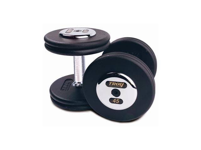 Troy Barbell Fixed Pro-Style Dumbbells with Straight Handle, Black Plate and Chrome End Cap - Set of 2 (125 lbs.)