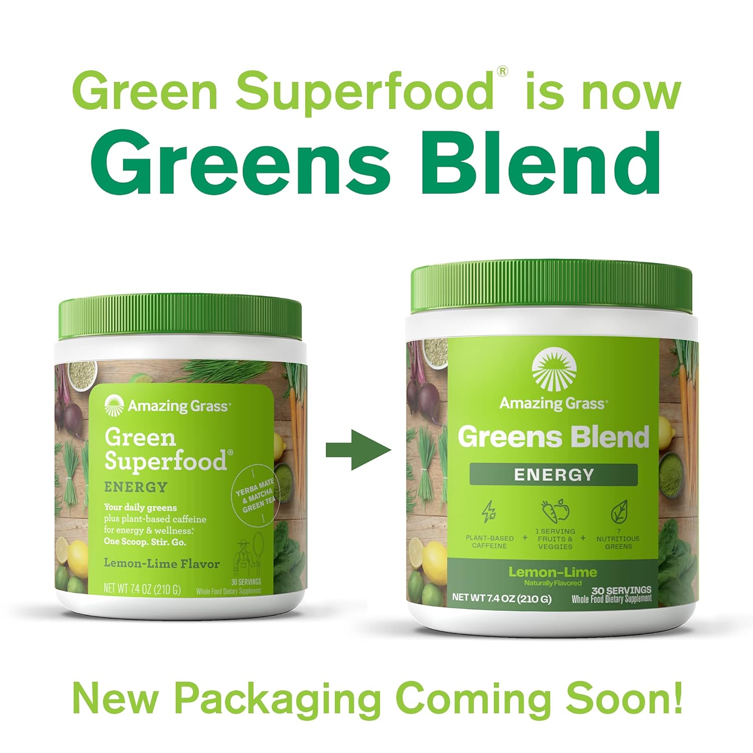 Amazing Grass Green Superfood Energy: Super Greens Powder & Plant Based Caffeine with Green Tea and Flax Seed, Nootropics Support, Lemon Lime, 100 Servings Pack of 2