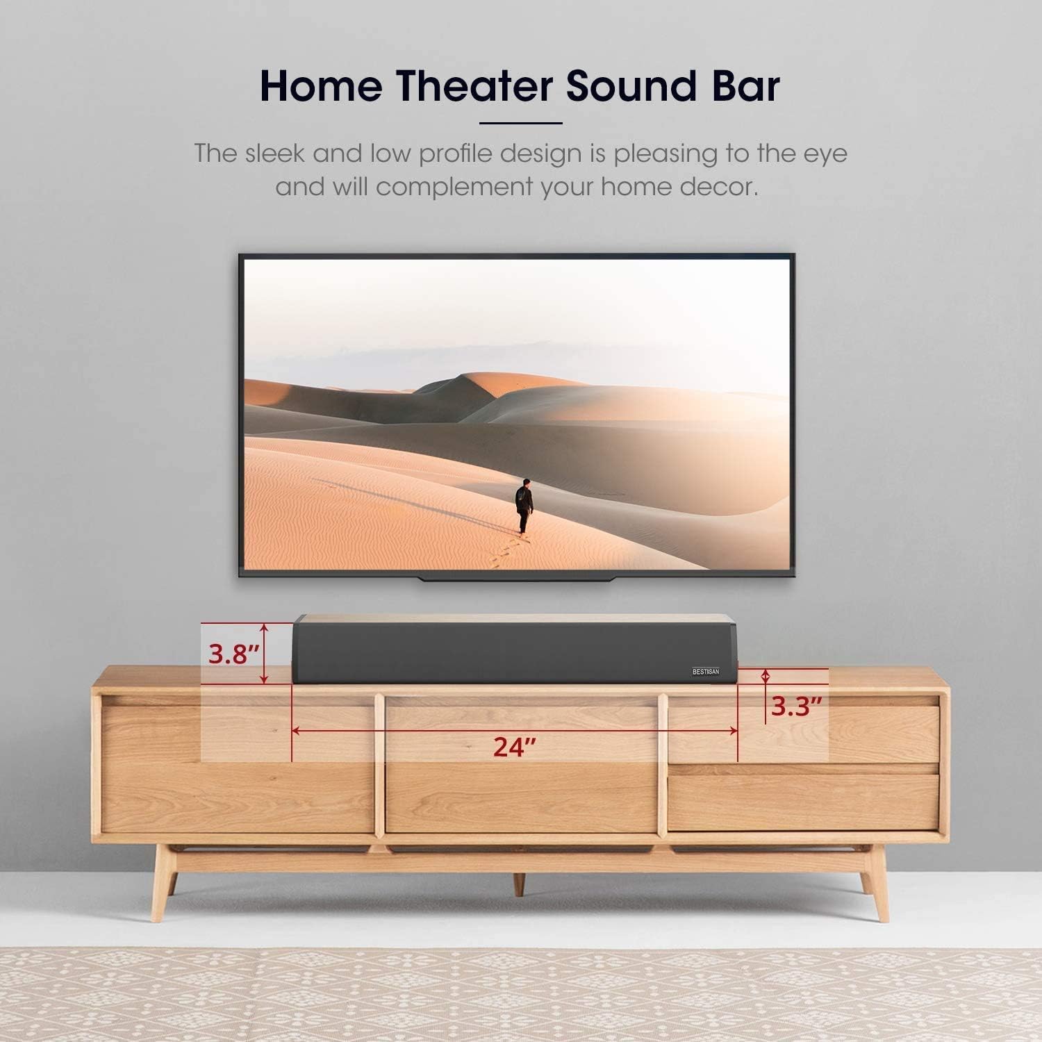 (2022 Version) Sound Bar, BESTISAN Soundbar for TV, 2.0 Channel Sound bar with Wired and Wireless Bluetooth 5.0 TV Speaker (24-Inch, Deep Bass, 3 Equalizer Modes, Optical/Coaxical/Aux in Connection) Pack of 2