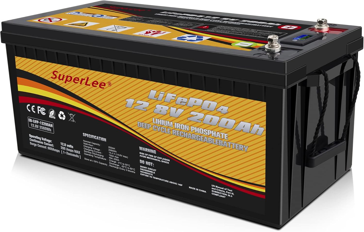 12.8V 200AH LiFePO4 Battery with LCD Display, 5000+ Cycle Lithium Iron Phosphate RV Battery with BMS, Multi-Purposes Lithium Battery, Great Solutions for Home Energy Storage Off-Grid and Backup Power