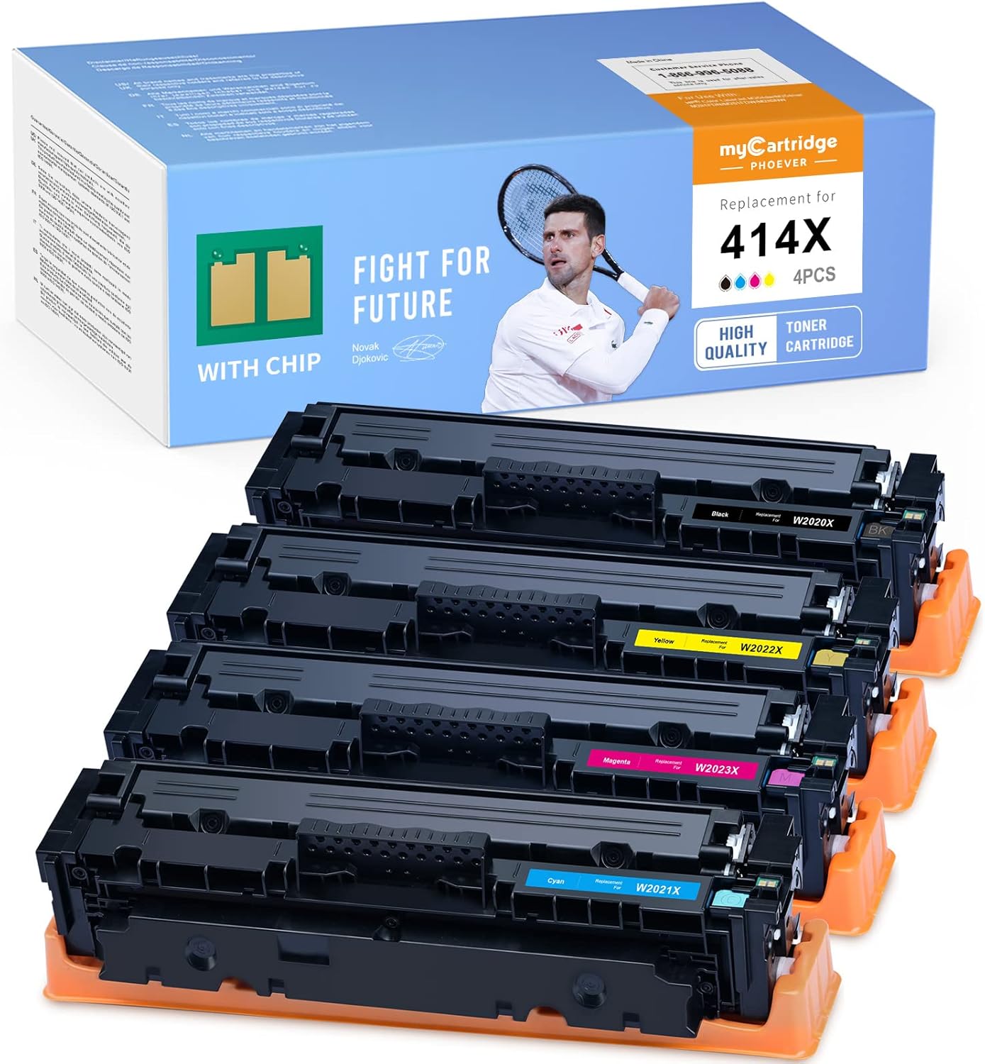 myCartridge PHOEVER (with Chip) Remanufactured Toner Cartridge Replacement for HP 414X 414A W2020X W2021X W2022X W2023X for Color Pro MFP M479fdw M454dw Printer (Black, Cyan, Magenta, Yellow, 4 Pack)
