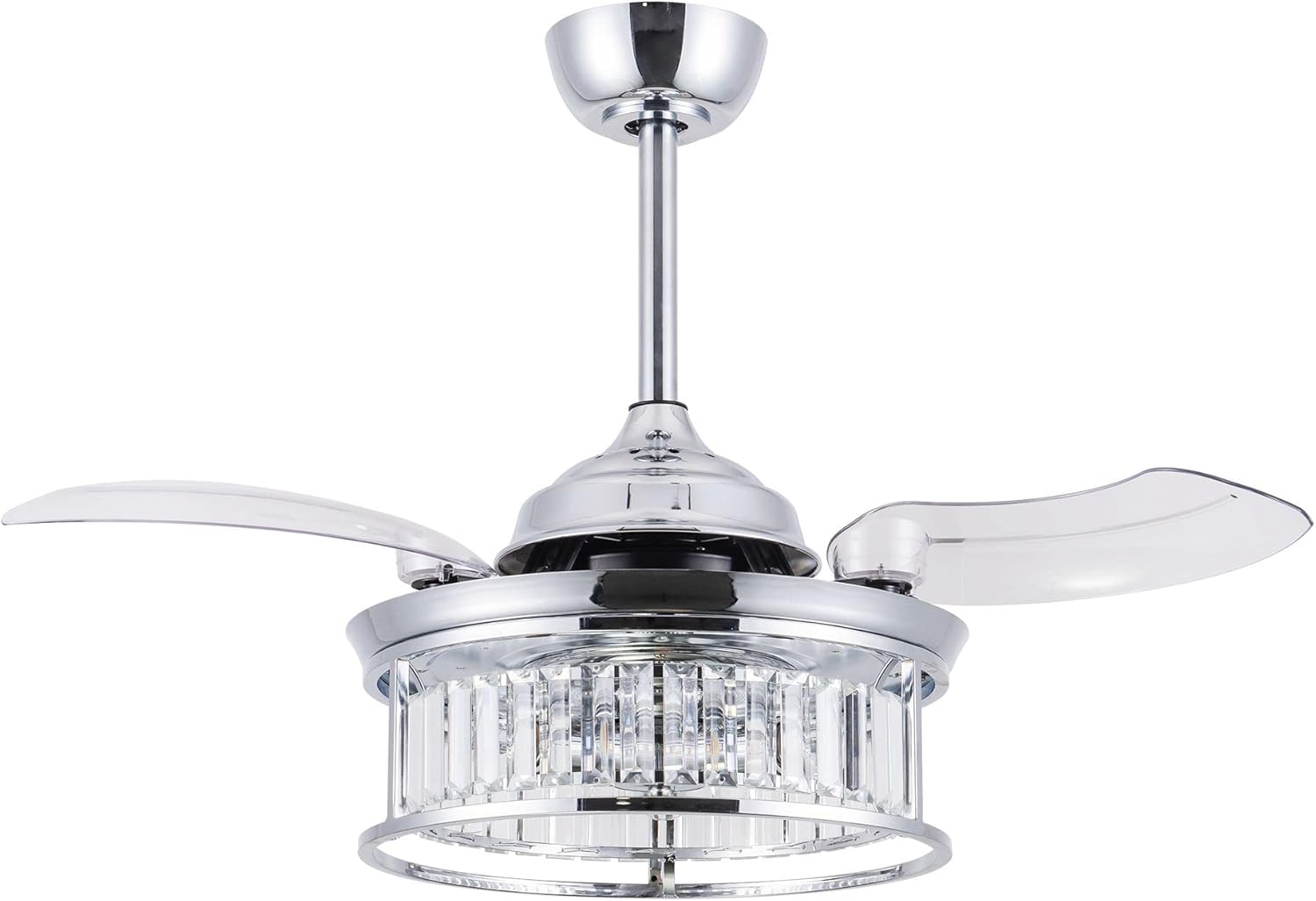 Ceiling Fan with Lights Remote Control Retractable Ceiling Fan Crystal in Bedroom, 42 Inch, Chrome