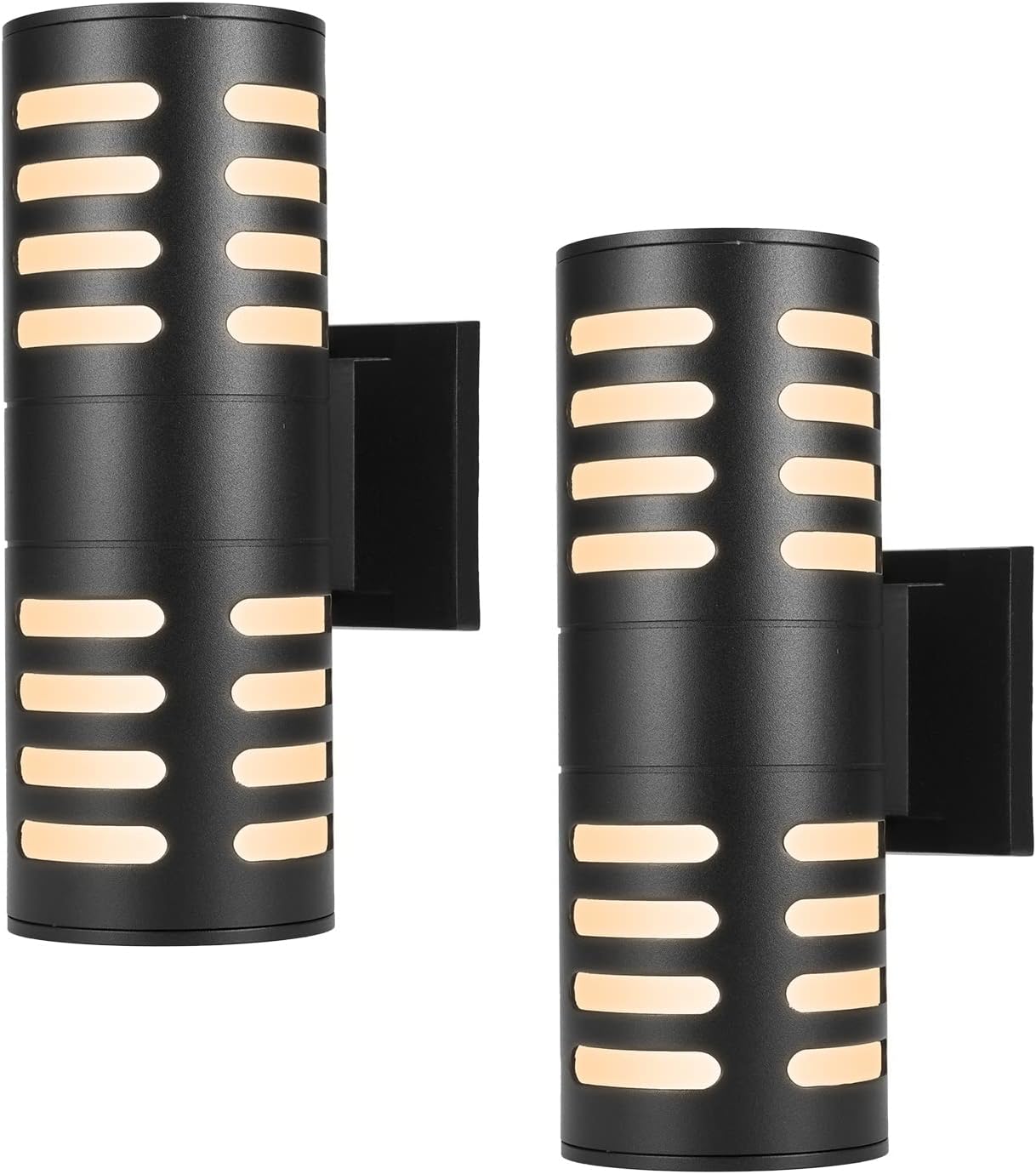 Henoseht Outdoor Wall Sconce, Modern Outdoor Porch Light Patio Light Aluminum Cylinder Tempered Glass Waterproof ,Exterior Up Down Light Fixtures (Matte Black)