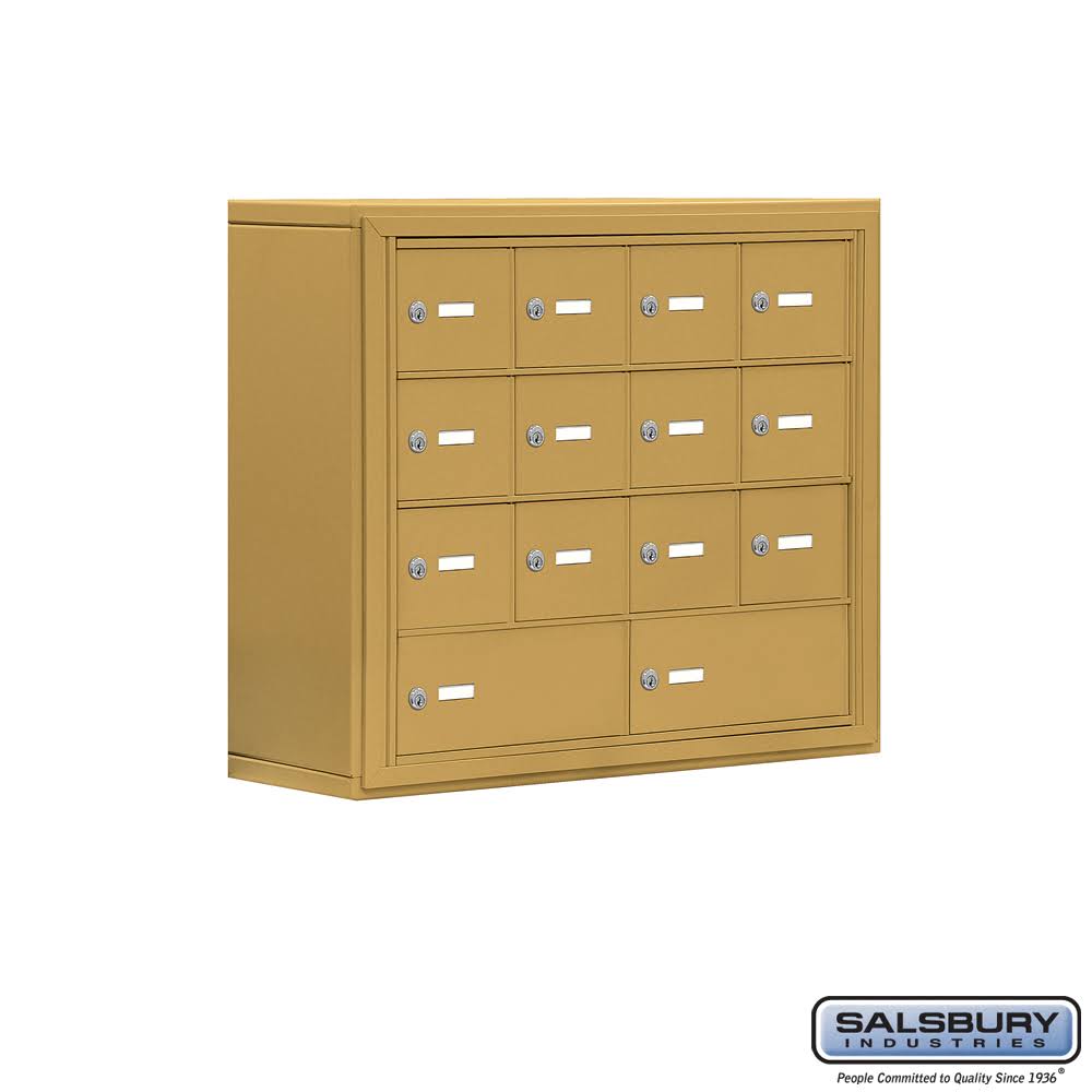 Salsbury 19048-14GSK 8 in. Cell Phone Storage Locker - 4 Door High Unit - 12 A Doors u0026 2 B Doors - Gold - Surface Mounted -