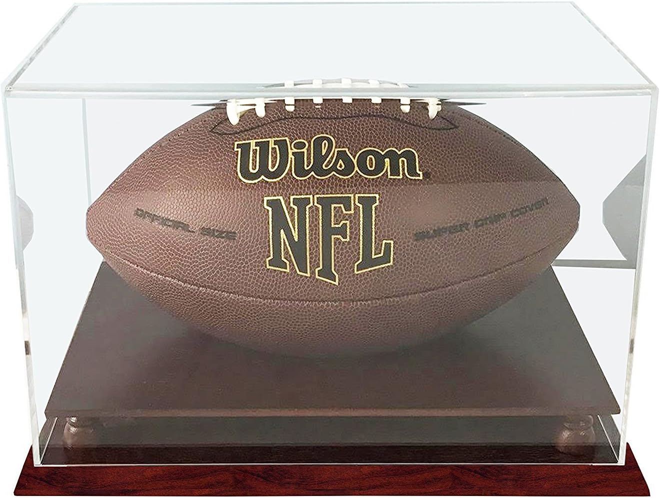 DECOMIL - UV Protection Football Display Case Holder, All 4 Sides Visible, Solid Wood Base - Cherry Finish Pack of 2