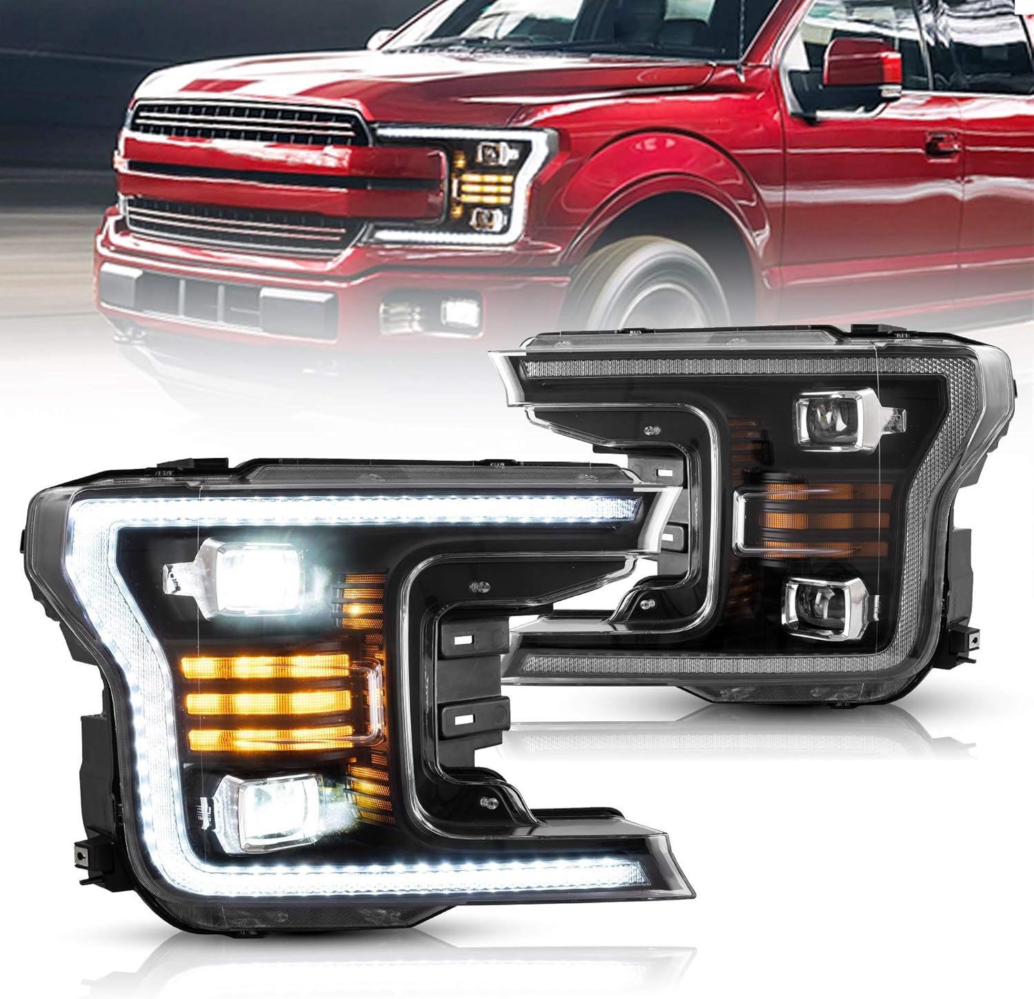 VLAND Led Headlights Compatible with F150 2018 2019 2020 (Not Fit A Raptor) with Sequential Turn Signal, No Need Extra Bulbs, Black Housing
