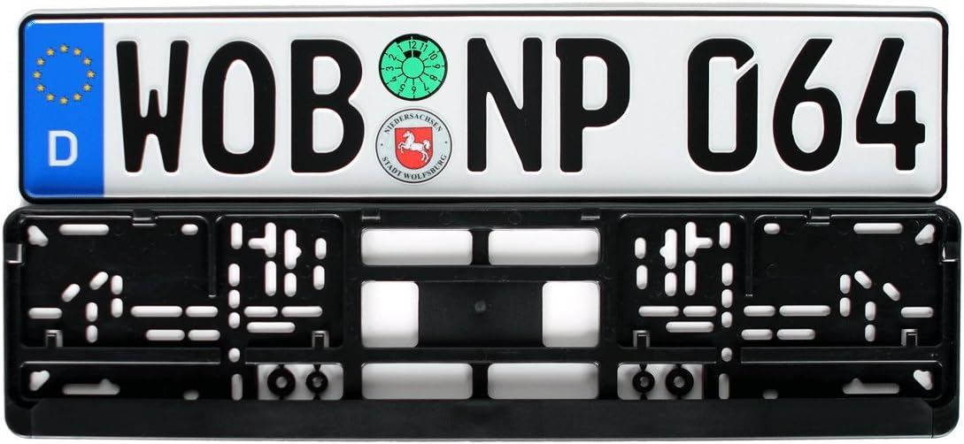 European License Plates Wolfsburg Package (Plate, Frame, & Screw Kit) Pack of 2