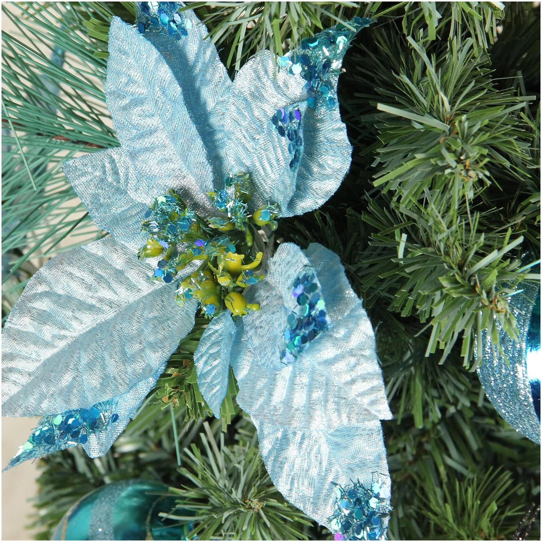 Northlight 48x22 Pre-Decorated Peacock Blue and Silver Potted Artificial Christmas Tree - Unlit