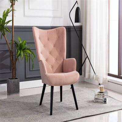 Pink Modern Accent Chair Mercer41 Fabric: Light Pink Velvet