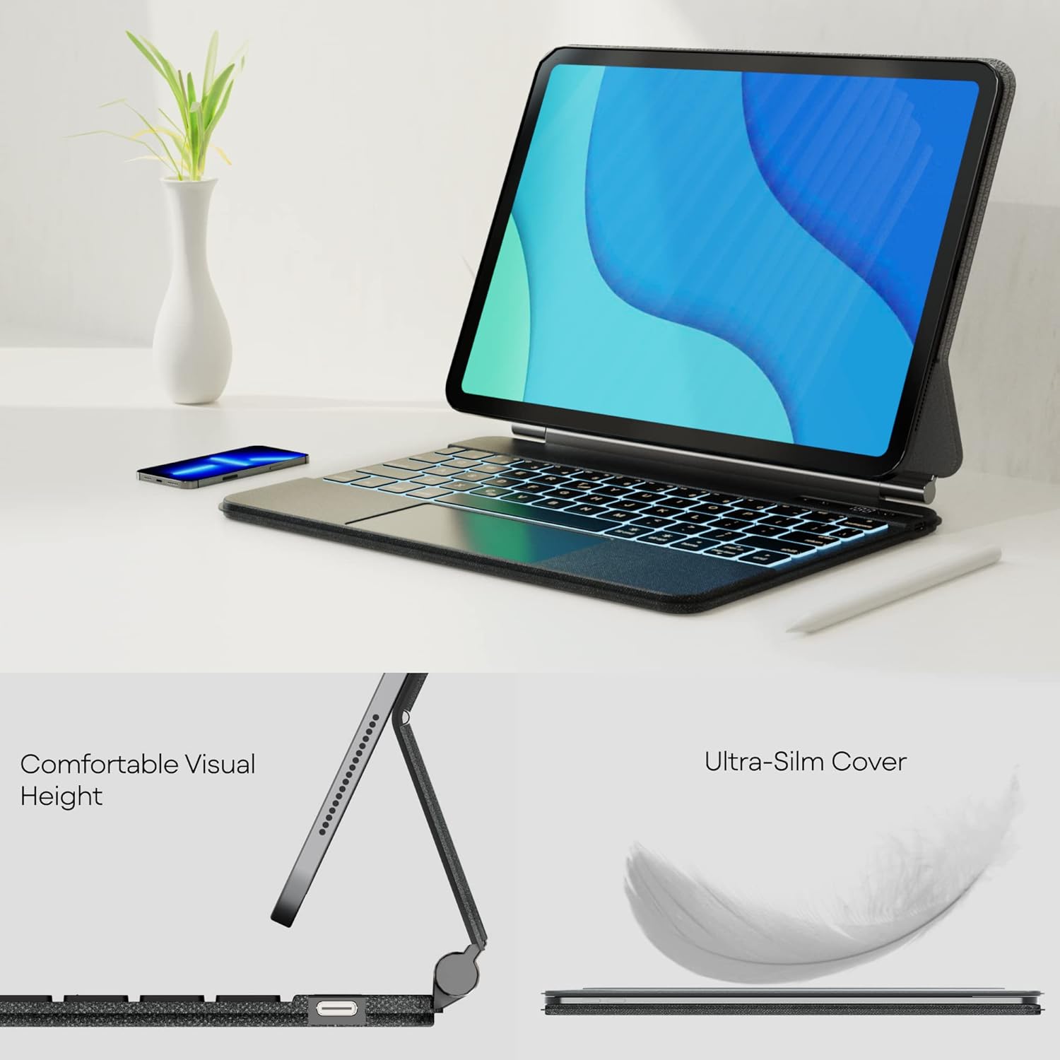 edaiser Magic iPad Keyboard Case; 10.9 inch 2022 iPad Air 5th 2020 4th Generation and iPad Pro 11 3th 2nd 1st Gen 2021 2018 Smart Touch Keyboard with Trackpad Bluetooth Backlit Folio Magnetic Leather